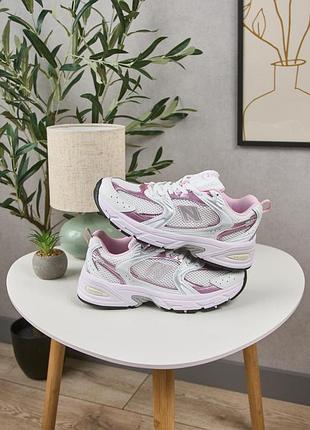 Женские кроссовки new balance 530 white pink new balанс белого с розовым цветами