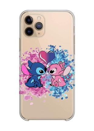 Прозрачный чехол на apple iphone 11 pro (5,8) стич и ангел (принт 391)