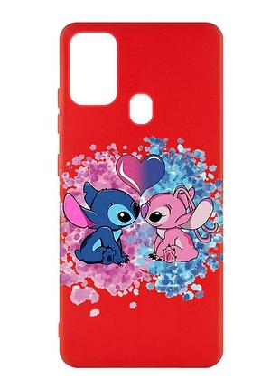Матовый красный чехол на samsung galaxy m30s/m21 стич и ангел (принт 391)