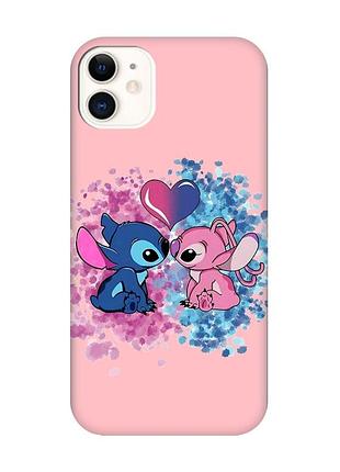 Матовый розовый чехол на apple iphone 11 (6.1) стич и ангел (принт 391)