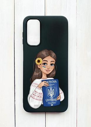 Матовый чехол на samsung galaxy a14 5g черный девушка с паспортом (принт 12)