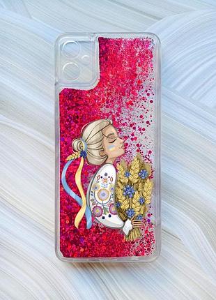 Чохол з плаваючими блискітками на samsung galaxy a05 (a055) рожевий українка з колосками (принт 173)
