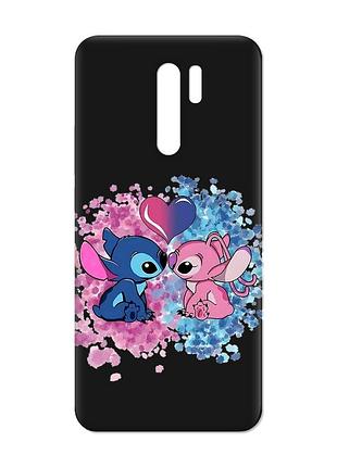 Матовый черный чехол на xiaomi redmi 9 стич и ангел (принт 391)