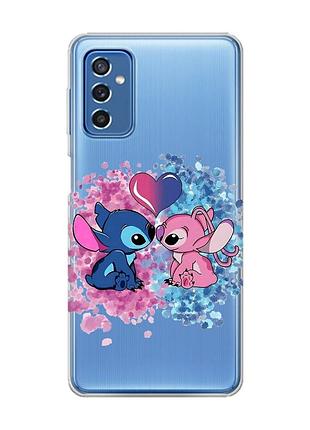 Прозрачный чехол на samsung galaxy m52 стич и ангел (принт 391)