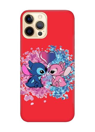 Матовий червоний чохол на apple iphone 12 pro max стіч і ангел (принт 391)