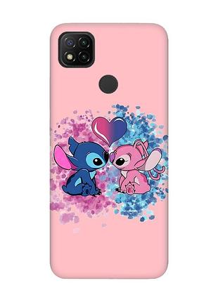 Матовый розовый чехол на xiaomi redmi 9c/10a стич и ангел (принт 391)