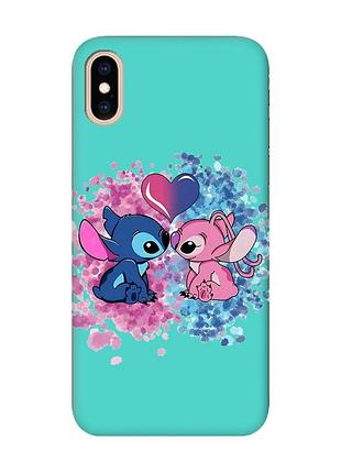 Матовий бірюзовий чохол на iphone xs max стіч і ангел (принт 391)