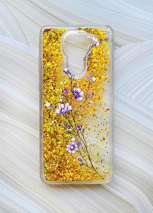 Чохол з плаваючими блискітками на xiaomi redmi note 9/10x золотий гілочка квітів (принт 278)