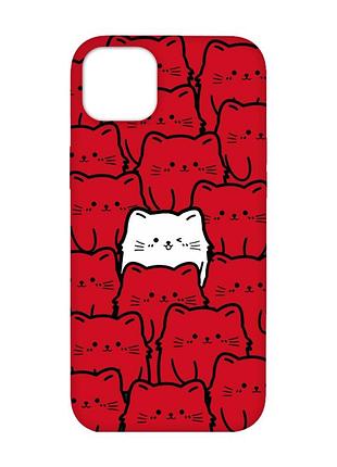 Матовый красный чехол на iphone 14 plus котики (принт 392)