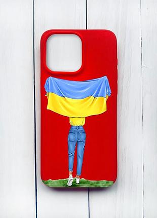 Матовый чехол на iphone 15 pro max красный девушка с флагом (принт 263)