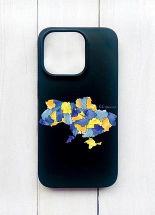 Матовый чехол на iphone 15 pro черный карта украины (принт 261)