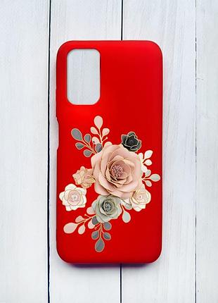 Матовый чехол на xiaomi redmi 9t красный розы (принт 275)