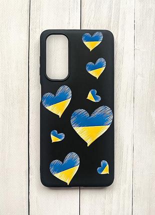Матовый чехол на samsung galaxy m54 черный сердечка. украина (принт 258)