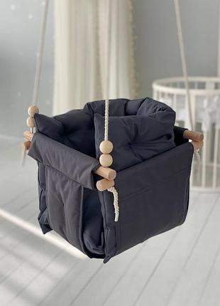 Качель детская, тканевая водостойкая подвесная для дома и улицы, kiddy cuddle store , "comfort +" dark grey