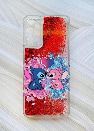 Чехол с плавающими блестками на samsung galaxy a05s (a057) красный стич и ангел (принт 391)