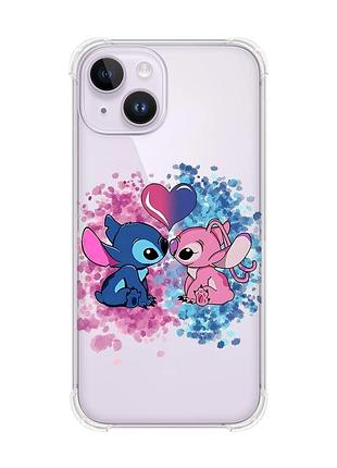 Чехол с утолщёнными углами на iphone 14 стич и ангел (принт 391)
