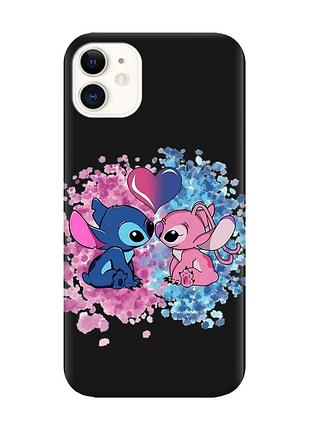 Матовый черный чехол на apple iphone 11 (6.1) стич и ангел (принт 391)
