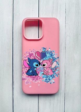 Матовий чохол на iphone 15 pro max рожевий стіч і ангел (принт 391)
