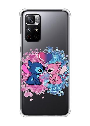 Чехол с утолщёнными углами на xiaomi redmi note 11 5g стич и ангел (принт 391)