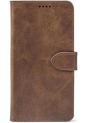 Шкіряний чохол книжка для телефону на xiaomi redmi note 9t brown (front)