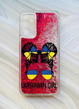 Чехол с плавающими блестками на samsung galaxy a24 (a245) розовый украинская девушка (принт 113)