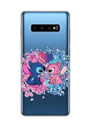 Прозорий чохол на samsung galaxy s10 plus стіч і ангел (принт 391)