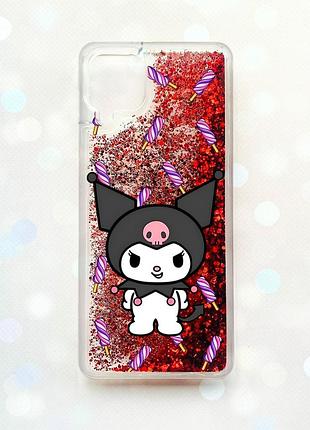 Чехол с плавающими блестками samsung galaxy a12 красный куроми (принт 390)