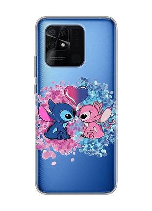 Прозорий чохол на xiaomi redmi 10c стіч і ангел (принт 391)