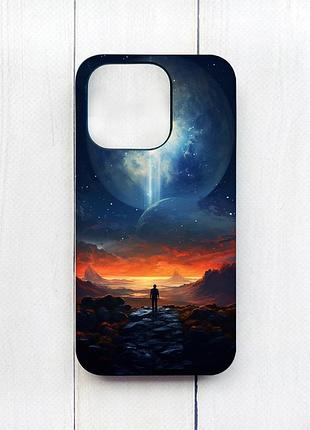 Матовый чехол на iphone 15 pro черный космос (принт 247)