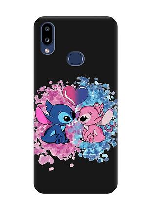 Матовый черный чехол на samsung galaxy a10ѕ a107 стич и ангел (принт 391)