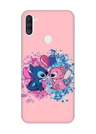 Матовий рожевий чохол на samsung galaxy a11 стіч і ангел (принт 391)