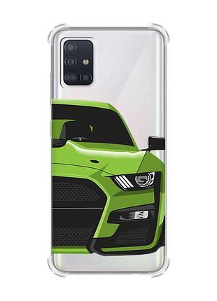 Чехол с утолщенными углами для samsung galaxy a51(2020)/a515 авто зелёное (принт 230)