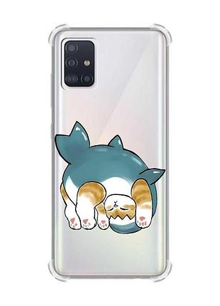 Чохол з потовщеними кутами для samsung galaxy a51(2020)/a515 котик акула (принт 378)