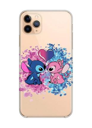 Прозрачный чехол на iphone 11 pro max (6,5) стич и ангел (принт 391)