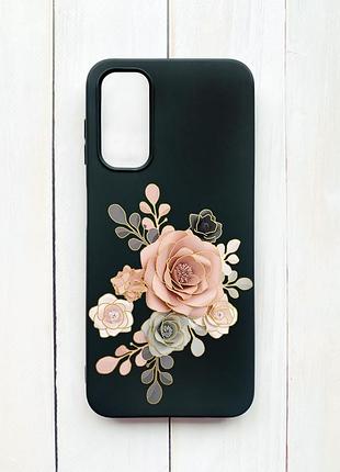 Матовий чохол на samsung galaxy a14 5g чорний троянди (принт 275)