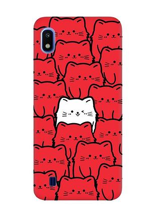 Матовый красный чехол на samsung galaxy а10 (2019) а105 котики (принт 392)