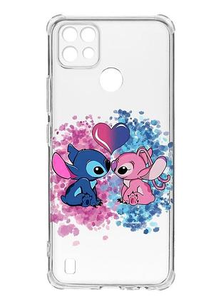 Чехол с утолщёнными углами на realme c21 стич и ангел (принт 391)