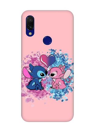 Матовый розовый чехол на xiaomi redmi 7 стич и ангел (принт 391)