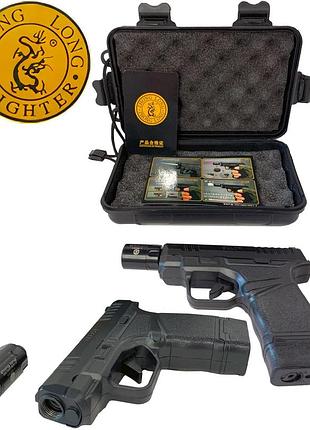 Зажигалка пистолет "lucky gun-3" олива на подарок мужчине в подарочном кейсе