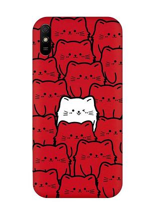 Матовый красный чехол на xiaomi redmi 9a котики (принт 392)