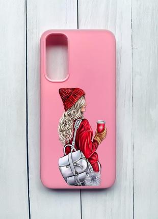 Матовий чохол на samsung galaxy a05s (a057) рожевий дівчина з рюкзаком (принт 9)