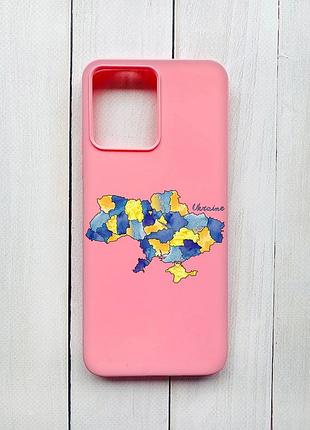 Матовый чехол на xiaomi redmi 12 розовый карта украины (принт 261)