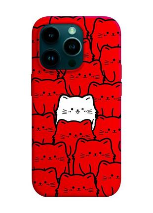 Матовий червоний чохол на apple iphone 14 pro котики (принт 392)