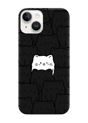 Матовий чорний чохол на apple iphone 14 котики (принт 392)