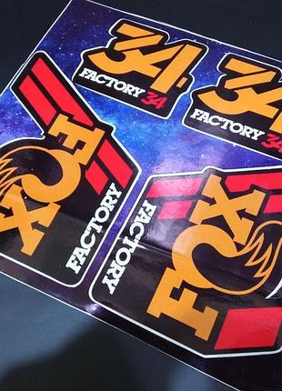 Красные с оранжевым наклейки на велосипед вилку перья 34 fox factory фактори фокс