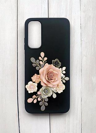 Матовый чехол на samsung galaxy a05s (a057) черный розы (принт 275)