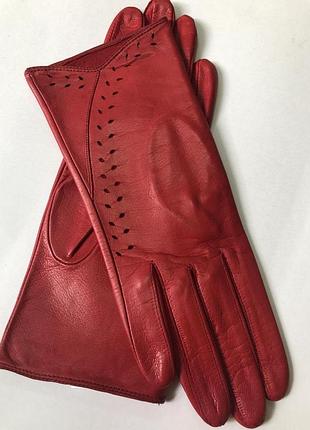 Перчатки женские без подкладки. цвет красный. 7,5"/20 см