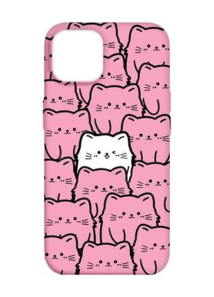 Матовый розовый чехол на apple iphone 14 котики (принт 392)