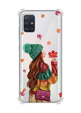 Чохол з потовщеними кутами для samsung galaxy a51(2020)/a515 дівчина з листям (принт 221)