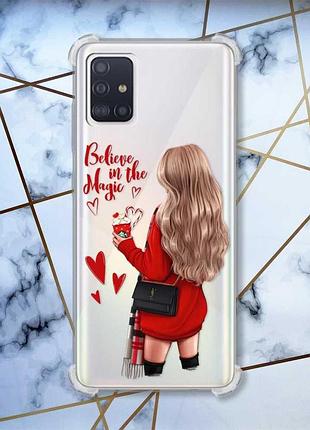 Чехол с утолщенными углами для samsung galaxy a51(2020)/a515 девушка с кофе (принт 137)
